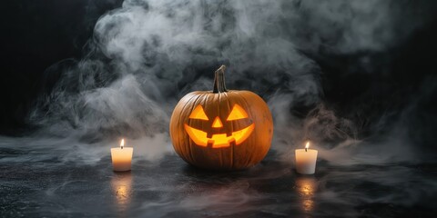 Spooky Halloween Pumpkin with Candles created by ai