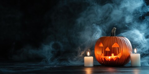 Spooky Halloween Pumpkin with Candles created by ai