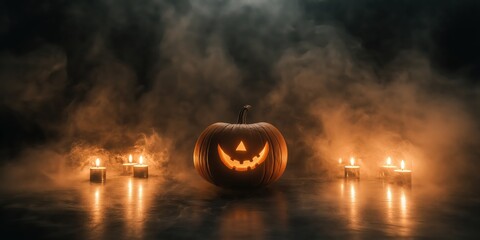 Spooky Halloween Pumpkin with Candles created by ai