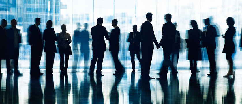 A group of professionals networking at a business conference. professionals networking