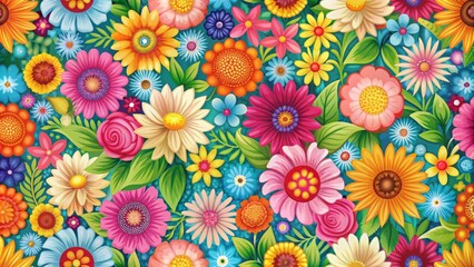 Seamless floral pattern background with colorful flowers, perfect for a vibrant and cheerful design project