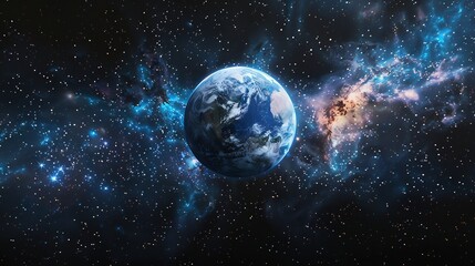 Obraz premium Earth from Space Surrounded by Nebulae and Stars