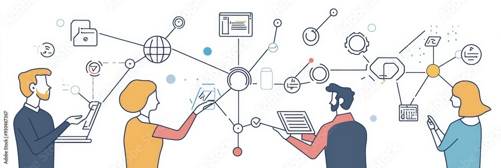 Canvas Prints Global Network Collaboration: People Connecting Through Technology - A team of people collaborating on a project, represented by a network diagram, symbolizing teamwork, technology, connectivity, inno