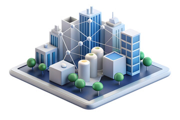 Flat AI Powered Smart City Vector Concept - Minimalistic Abstract Design with Digital Connections and Network Patterns on White Background - Smart Business Tone in Simple Flat Vector Illustration