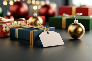 blank tag on Christmas gift, mockup, put your message