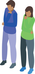 Fototapeta premium Man and a woman are standing, lost in thought, possibly feeling anxious about their future