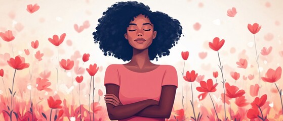 Empowered Woman Embracing Self-Love and Body Positivity in Feminist Illustration