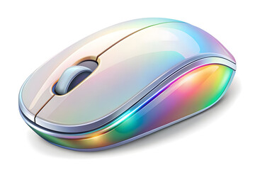 Smart Business Technology: Flat Holographic Mouse with Glowing Scroll Wheel on Glossy White Surface - Modern Computer Interface Design Concept - Vector Illustration with Copy Space