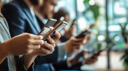 Business professionals using a fintech app on their smartphones.