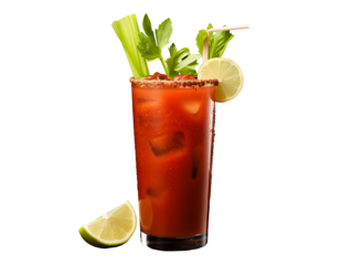 a glass of bloody mary with lime and celery