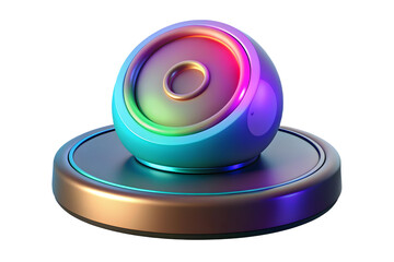 Flat Holographic Portable Speaker with Glowing Base - Modern Audio Technology Concept on Glossy White Surface | Simple Vector Illustration with Copy Space