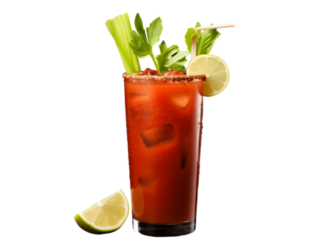 a glass of bloody mary with lime and celery