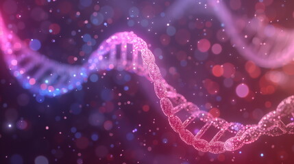 Colorful Abstract DNA Helix Against a Bokeh Background in Blue and Pink Hue