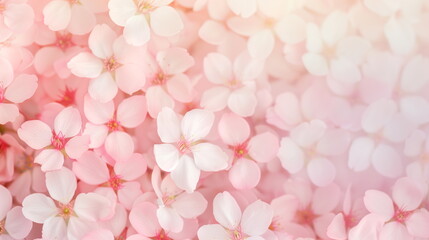 Springtime Cherry Blossom Flowers Full Frame Background With Soft Pink Petals And Green Stems, Natural Floral Beauty For Seasonal Designs