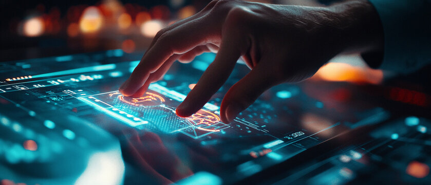 Closeup hand using computer building AI models artificial intelligence