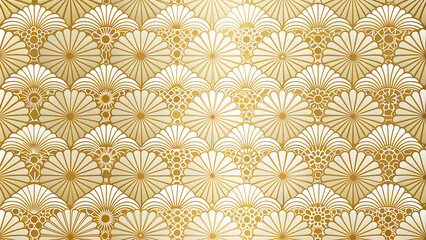 Background: Golden retro luxury pattern with a vintage white cool Japanese tradition.
