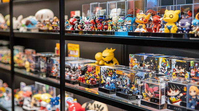 a collection of Otaku merchandise, including action figures, plush toys, figurines and collectible items