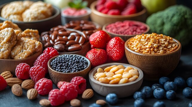 A table filled with diabetes-friendly foods, emphasizing the importance of diet in managing diabetes, high-resolution photorealistic image.