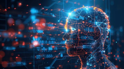 Obraz premium An abstract representation of a human brain interconnected with digital networks, symbolizing artificial intelligence and technology.