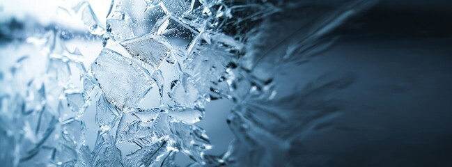 Obraz premium Close-up of crystalline ice structures on glass during winter