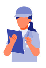 Working Woman. Concept for Problem Solving. Woman cartoon character. People face profiles avatars and icons. Close up image of Woman writing.
