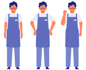 Working man. Concept for Problem Solving. Man cartoon character. People face profiles avatars and icons. Close up image of Problem Solving man.