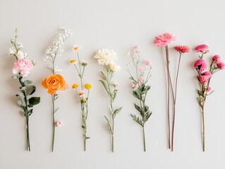 Elegant Floral Design with Varied Flowers on Light Background – Perfect for Invitations and Artwork