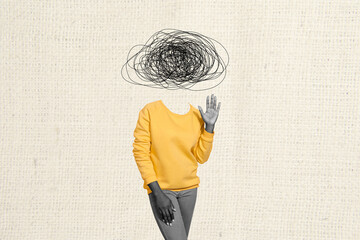 Composite trend artwork 3D sketch photo collage of headless incognito person mess stress line body...