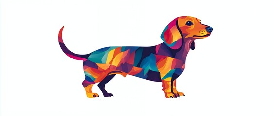 Obraz premium A colorful, stylized illustration of a dachshund dog with vibrant geometric patterns.