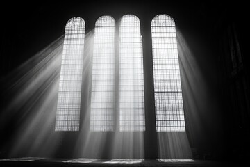 Light Streaming Through Three Arched Windows in a Dark Room