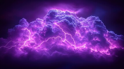 Glowing purple thunderstorm cloud with lightning strikes
