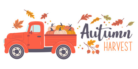A hand-drawn autumn sticker with the phrase Autumn Harvest. An autumn phrase with cute and cozy design elements