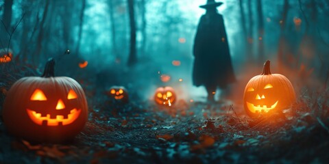 Fototapeta premium Witch in a Spooky Halloween Forest created by ai