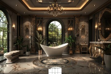 3d render. Luxury bathroom interior.