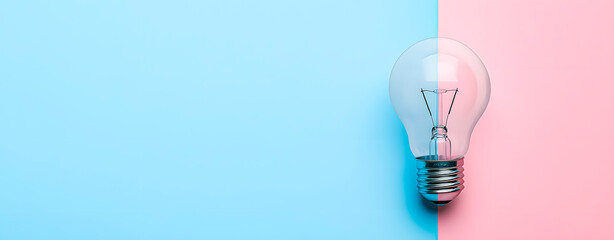Light bulb. Concept of ideas. Soft blue pastel color background.