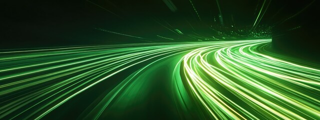 Fototapeta premium Abstract green lines speed light effect. Illuminated traffic lanes