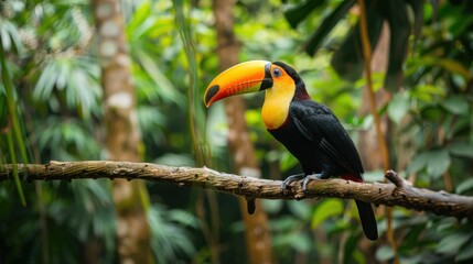 Obraz premium toucan sits gracefully on a jungle branch