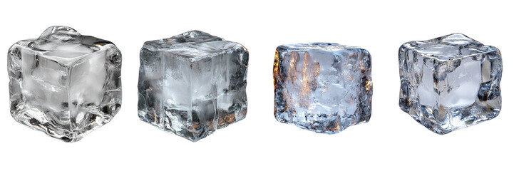 Obraz premium Crystal clear ice cube with sharp edges isolated on transparent png background