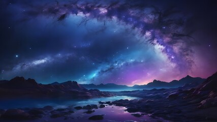 Fototapeta premium Stunning landscape of a lake under a starry night