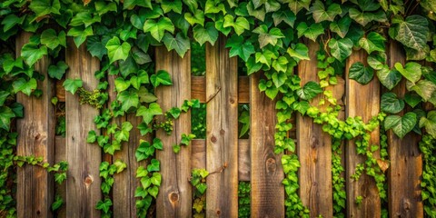 Rustic wooden fence completely covered in lush green ivy vines blending beautifully with nature outdoors