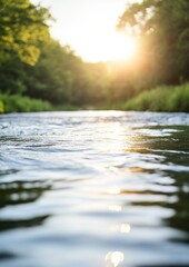 Fototapeta premium Serene Sunset Over a Wide River Flowing Through a Dense Forest