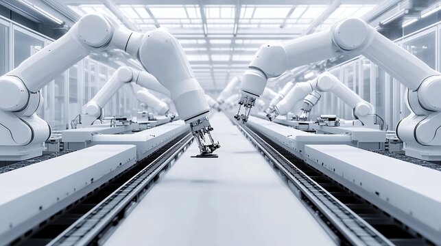 Robotic arms working on a factory assembly line.