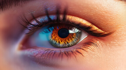 Fototapeta premium Close up detail beautiful female eye macro, fashion naturel makeup.