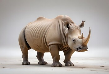 Fototapeta premium A large white rhinoceros standing on a plain, with a horn protruding from its snout