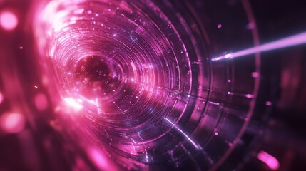 Obraz premium A futuristic nuclear facility emits radiant pink light, showcasing advanced technology in a night setting with swirling energy patterns