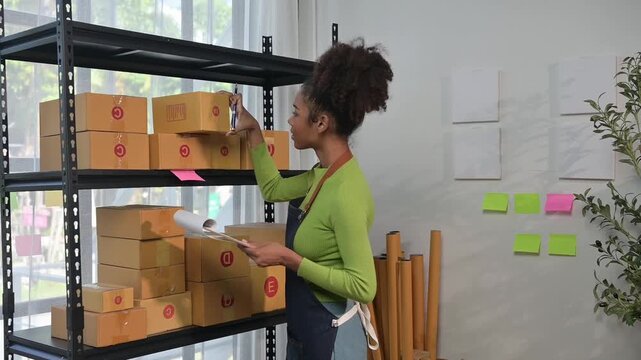 Young female entrepreneur checking inventory in warehouse