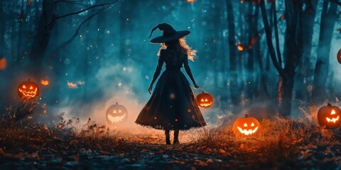 Witch in a Spooky Halloween Forest created by ai