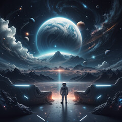 Fototapeta premium space image spacesuit spaceship image generative ai