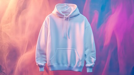 White Hoodie Product Shot with Vibrant Urban Backdrop