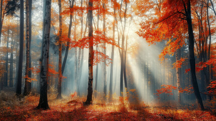 Obraz premium sunlit forest in autumn